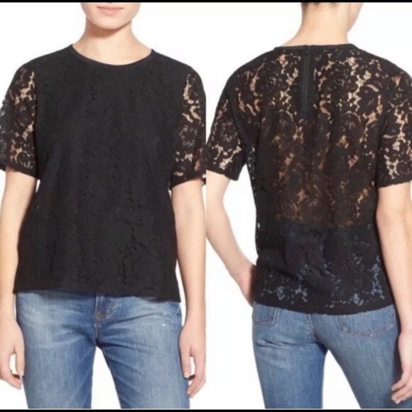 Madewell Black Lace Short Sleeve Top XS - Picture 1 of 7